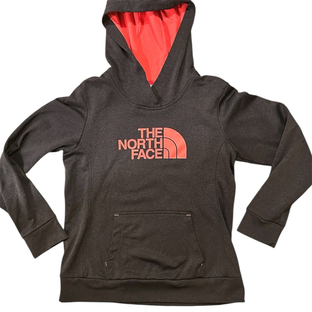 The North Face Hoodie with Coral Logo and Lined Hood Pocket Sweatshirt Medium
